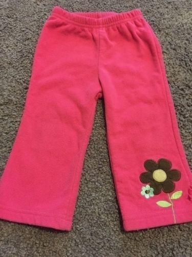 Child Of Mine Girls Pink Fleece Pants Blue Brown Flower On Leg 12 Months - $2.94