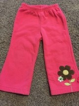 Child Of Mine Girls Pink Fleece Pants Blue Brown Flower On Leg 12 Months - £2.32 GBP
