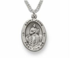 Sterling Silver St. John Patron Of Publishers Engraved Medal Necklace & Chain - £63.74 GBP