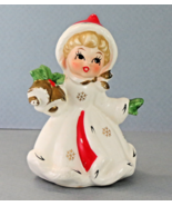 VTG Napcoware Girl Holding Christmas Bells w/ Snowflake Dress &amp; Red Hat ... - $41.89