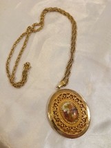 Vintage Romantic French Locket Gold-Tone Filigree around Center with Chain - $49.50