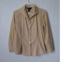 MAG by Magaschoni Beige Button Up Shirt Women size 6 Cotton Stretch Long... - £12.61 GBP
