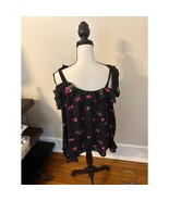 CeCe womens tie neck black with flowers blouse Size M - $547.32 MXN