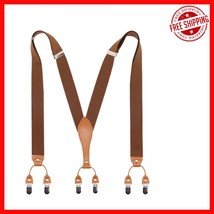 Classic Adjustable Wide Leather Suspenders with 6 Metal Clips - Men’s Fa... - $29.09