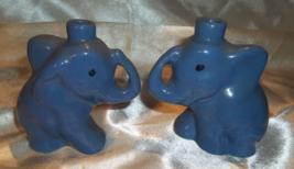 Pair Vintage Art Pottery Blue Elephant Cabinet Vases Unmarked USA Made - £23.38 GBP