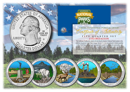 2011 America The Beautiful COLORIZED Quarters U.S. Parks 5-Coin Set w/Ca... - £12.70 GBP