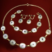 antique  1/20 12k gold filled mother of pearl necklace 14” beacelet 7” Earrings - £117.95 GBP