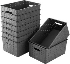 Bekith 9 Pack Woven Plastic Storage Basket, Organizing Pantry Storage Bins, Grey - £31.86 GBP