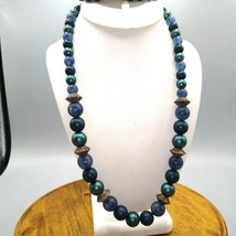 Shades of Twilight Long Beaded Necklace, Blues in Teals in Matte Finish, Floral - £31.42 GBP