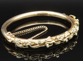 14K GOLD - Vintage 1/4 Ct Genuine Diamonds Leaf Vine Bangle Bracelet - GBR053 - £1,074.41 GBP