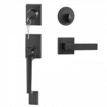 Front Door Handle and Deadbolt Set, Matte Black Square Handle Set with Lever... - £40.42 GBP