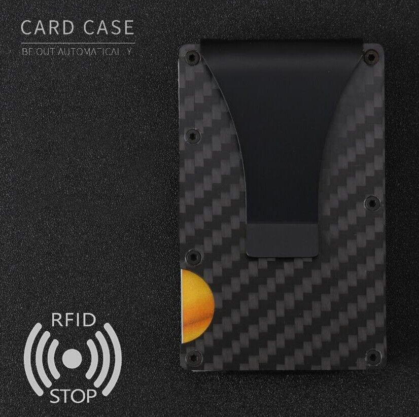 RFID Blocking Slim Carbon Fiber Money Clip Men Minimalist Wallet ID Card... - $4.99