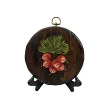 Vntage Oil Painting Vegetable Radish on Round Wood Board Wall Haning Signed - $368.69 MXN