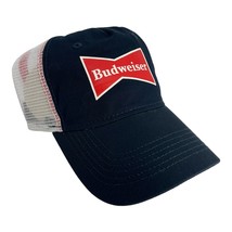 NEW BUDWEISER BEER TRUCKER CAP HAT BLUE RED ADULT SIZE ONE SIZE CURVED BILL - $17.72
