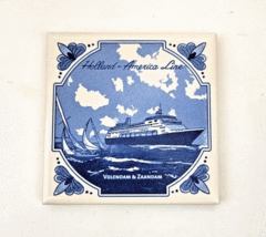 Delft Blue Tile Holland America Line Cruise Ships Volendam &amp; Zaandam Vintage  - £4.78 GBP