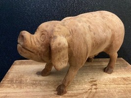 Unique Hand Carved Pig Figurine Beautiful 7&quot; Farm Animal Collectible Car... - £12.34 GBP
