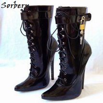 18Cm Sexy High Heel Ankle Boots For Women Lock Keys Poineted Pole Dance Shoes Co - £268.50 GBP