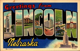 Large Letter Curt Teich Postcard -GREETINGS From Lincoln Nebraska -BK38 - £2.31 GBP