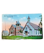 High School and Catholic Church Richmond, ME 1924 Postcard - £3.92 GBP