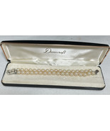 VINTAGE VENDOME SIGNED BRACELET, DOUBLE STRAND FAUX PEARLS, RHINESTONE C... - $27.72