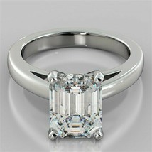 Engagement Ring 2.50Ct Emerald Cut Simulated Diamond Solid 14K White Gold Size 8 - £194.19 GBP