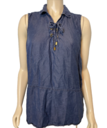 Ellen Tracy Denim Tencel Sleeveless Collared V Neck Top Size L - $28.49