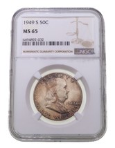 1949-S 50C Franklin Demi Dollar Classé Par NGC Comme MS-65, Beau Tonifiant - $124.74