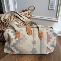 Vintage 90s Southwestern Pattern Canvas Satchel Clamshell Small Tote Mau... - $40.50