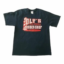 Gildan Vintage Oly’s Barber Shop L Black T Shirt Skull Crossbones Wisconsin - £7.63 GBP