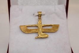 Egyptian Handmade Queen Isis with wings 18K Yellow Gold Pendant Stamped 6.2 Gr - $720.40