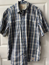 Carhartt G Force Short Sleeved Button Shirt Mens Large Vented Blue Plaid Pockets - £11.55 GBP