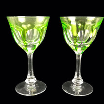 Moser Lady Hamilton Cut to Clear Crystal Wine Glasses Green Signed Set o... - £130.79 GBP