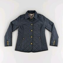 Crown &amp; Ivy Women M Navy Quilted Jacket Gold Buttons Zip Pockets Lined - $32.18