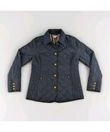 Crown &amp; Ivy Women M Navy Quilted Jacket Gold Buttons Zip Pockets Lined - $32.18