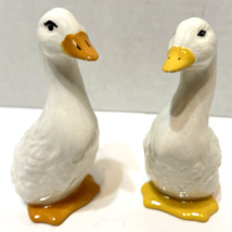 Vintage Lot of 2 Mini Duck Geese Ceramic Planters White Yellow 4.5 inches - £15.05 GBP
