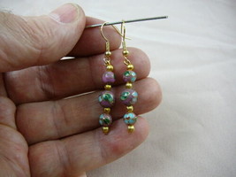(EE600-152) 6 + 8 Mm Pink Blue Flower Cloisonne 3 Bead Dangle Earrings Jewelry - £11.92 GBP