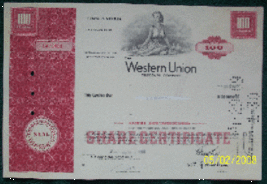 1969 Western Union Telegraph Stock Certificate - Old Rare Vintage Scripophilly - £32.76 GBP