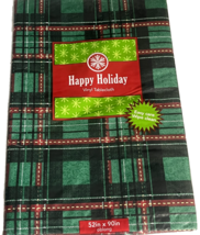 Christmas Tartan Plaid Green Red Vinyl Tablecloth Flannel Backed Holiday 52x90&quot; - £18.91 GBP