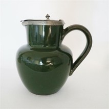 LANGLEY MILL Beautiful Art Deco ca1920&#39;s Hunting Green 4&quot; Creamer Pewter lid - £87.32 GBP