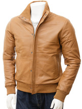 Men's Tan Leather Bomber Jacket: Cheriton - $135.00+  Men's Tan Leather Bomber Jacket: Cheriton - $135.00+