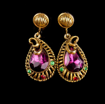 Vintage Edwardian earrings - Jeweled Snake drop - earrings screw back - Purple r - £59.81 GBP