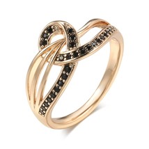 New 585 Rose Gold With Black Natural Zircon Ring Geometric Line Cross Wedding Ri - £7.09 GBP