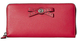 Coach Amaranth Pink Leather Bow Turnlock Tie Zip Around Wallet 53903 NWT  - $162.86