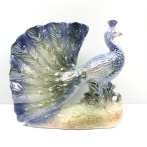 Vintage Iridescent Ceramic Peacock Bird Figurine 8” x 8” Blue - $18.00