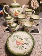 Haldon Group Teapot Set Mugs Cups Plates Butterfly Japan 1988 Majolica New - £47.77 GBP