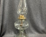 ANTIQUE VINTAGE GLASS OIL LAMP W/CHIMNEY &amp; Eagle Burner 18” Tall 6” Base - £35.23 GBP