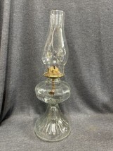 Antique Vintage Glass Oil Lamp W/CHIMNEY &amp; Eagle Burner 18” Tall 6” Base - $44.55