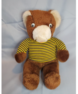 Vintage Elka Brown Teddy Bear Googly Eyes Yellow Black Striped Shirt 14 ... - £31.57 GBP