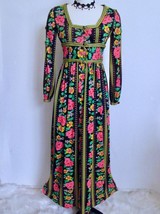 Vintage 60s 70 Les Elles by Betty Carol Maxi Dress XS Boho Floral Mod Era - £117.20 GBP