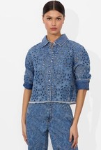 2025 NWT AUTHENTIC Alice + Olivia FINELY LASERCUT DENIM SHIRT in Avery B... - $285.00